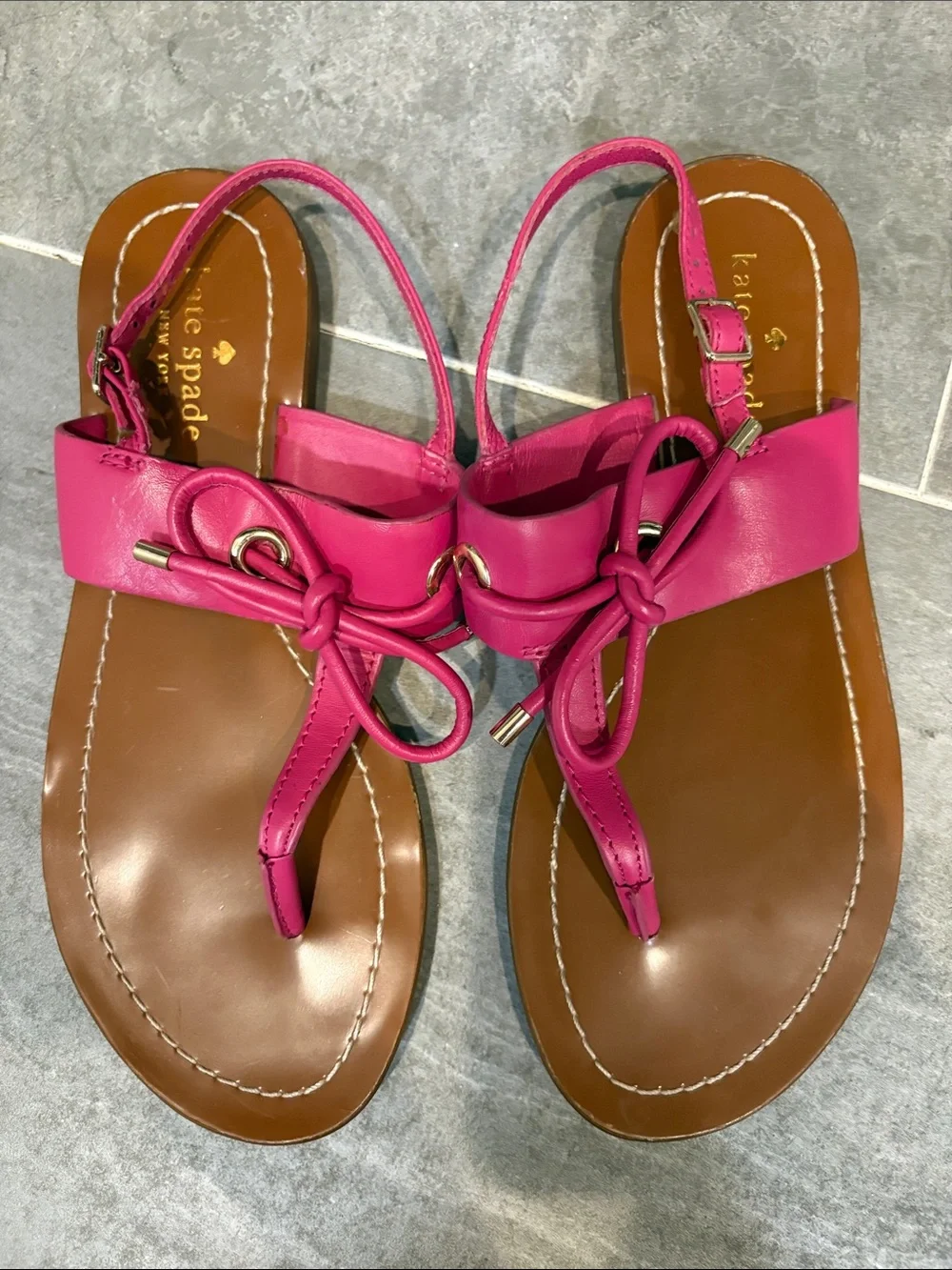kate spade Hot Pink Leather Knot Thong Sandals
